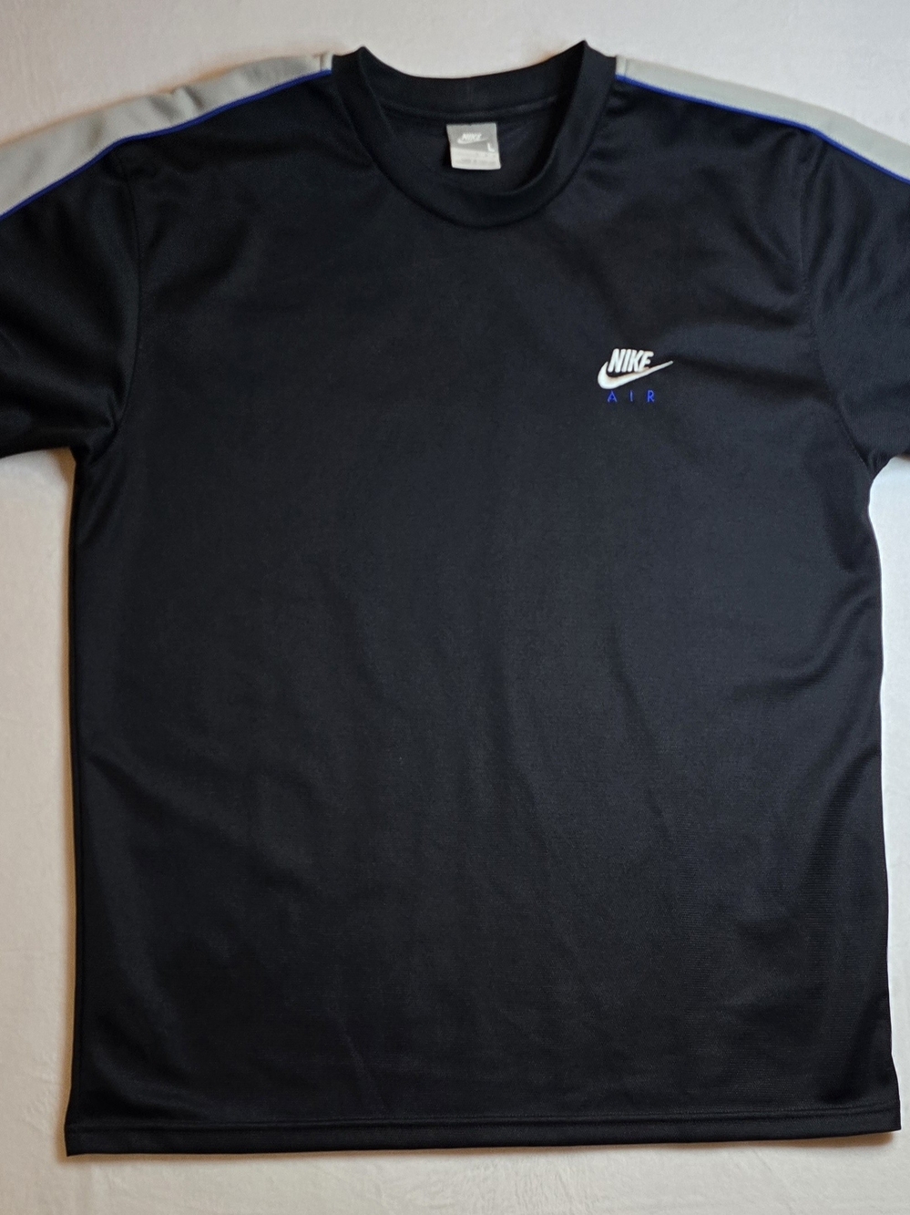 Vintage Nike Black Short Sleeve Crew with Blue Shoulder‎ Piping